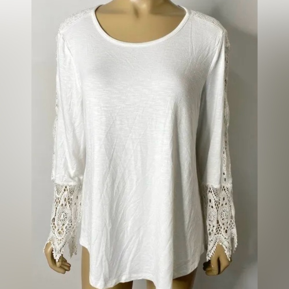🐚 Chico’s Beautiful Romantic Boho Detailed Lace Long Sleeve Top Size 2, L